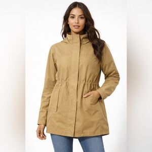 LL Bean Tan Rain Jacket Hooded Lightweight Utility Coat Size Small EUC